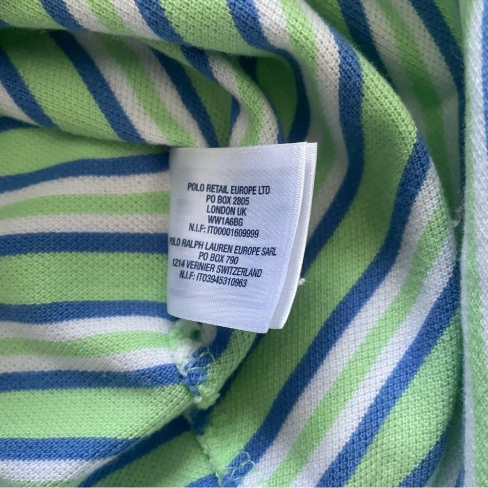 Ralph Lauren Green and Blue Striped Ruffle Hem Polo Dress Size 18 months
